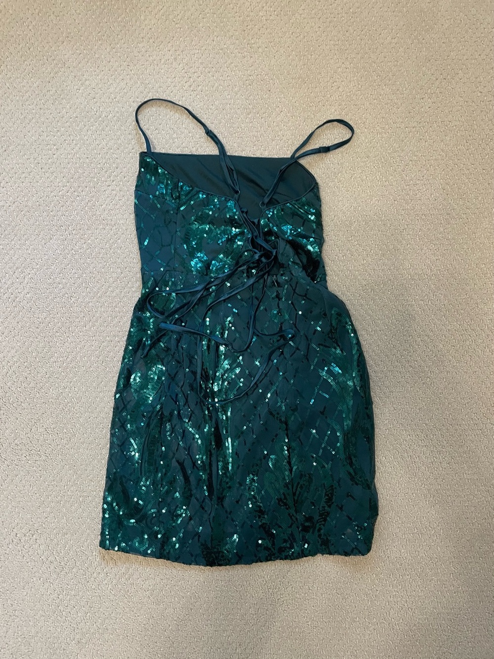 Lulu's Emerald Green Sequin Mini Dress with Spaghetti Straps